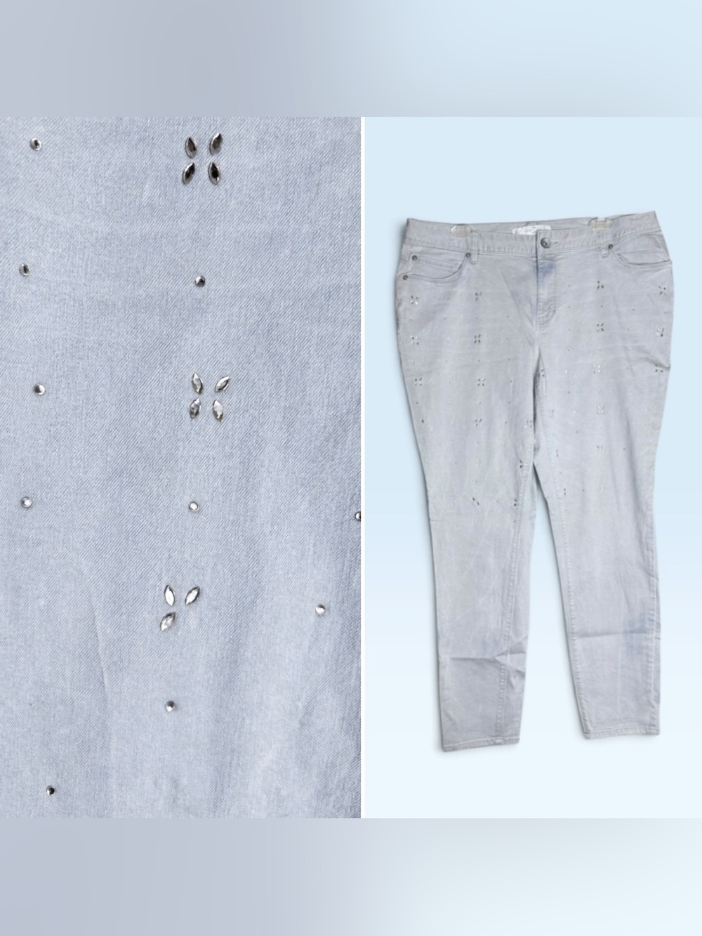 EST. 1946 Denim Gray Rhinestone Embellished Jeans 16W